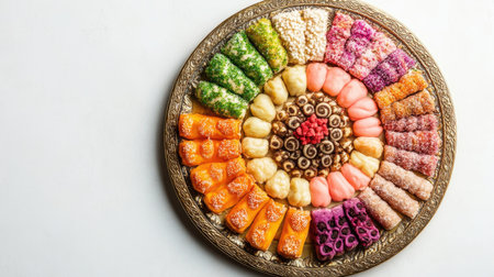 Colorful Emirati sweets arranged in a decorative platter. Copy spaceの素材