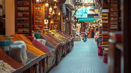 Dubai spice market scene with colorful spice displays. Copy spaceの素材