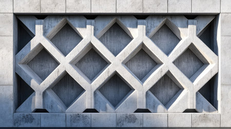 Concrete lattice wall design on modern building, with room for text in the frameの素材