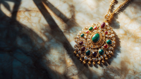 Colorful Emirati jewelry with gemstones and gold designs. Copyの素材