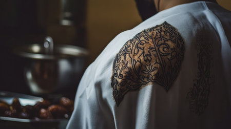 Dallah on tray with dates, traditional Emirati offering. Copy spaceの素材