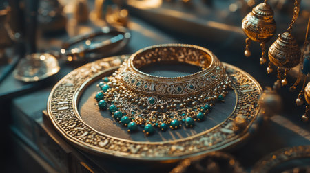 Display of heritage jewelry with unique patterns Copy spaceの素材