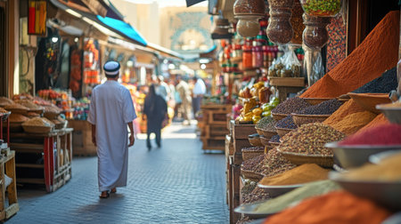 Dubai spice market scene with colorful spice displays. Copy spaceの素材
