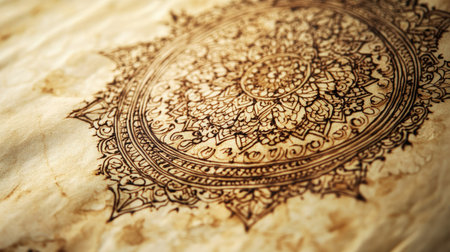 Detailed henna design in Emirati style on parchment. Copy spaceの素材
