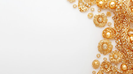 Emirati gold jewelry displayed on white. Copy spaceの素材