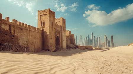 Dubai historic Al Fahidi Fort with sand surroundings. Copy spaceの素材