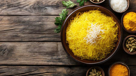 Emirati balaleet with saffron noodles and cardamom spices. Copy spaceの素材