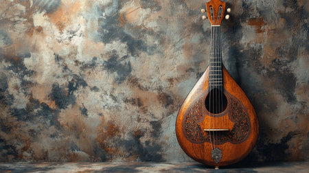 instrument with engraved wooden details. Copy spaceの素材