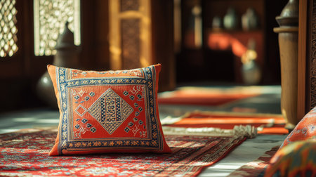 style cushion with traditional embroidery. Copy spaceの素材