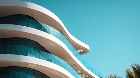 Luxury hotel architecture with modern features on Palm Jumeirah, with clear space for textの素材