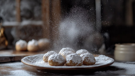sweet dumplings, dusted with powdered sugar. Copy spaceの素材