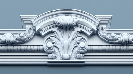 Decorative moldings on traditional building roofline, blank space.の素材