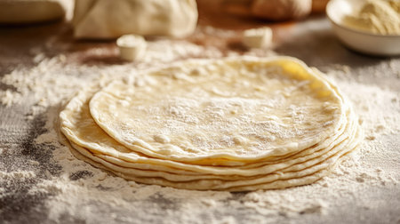 Emirati wheat-flour flatbread ready to be served with toppings. Copy spaceの素材