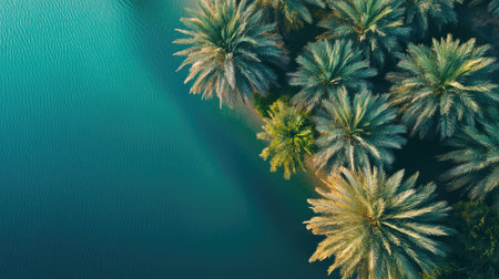 Aerial view of UAE Al Ain Oasis with green date palms. Copy spaceの素材