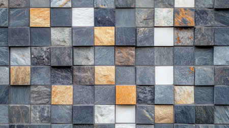 Mosaic tile wall on modern building facade, with spacious area for copy.の素材