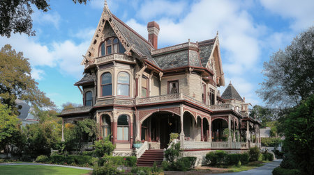 Victorian building with decorative corbels and ornate trim, open space for copyの素材