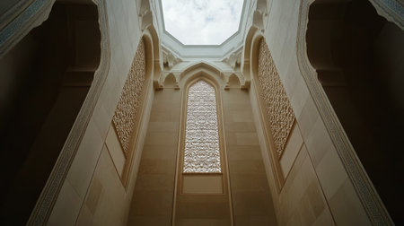 Detail of Islamic patterns on mosque walls, with ample space aboveの素材