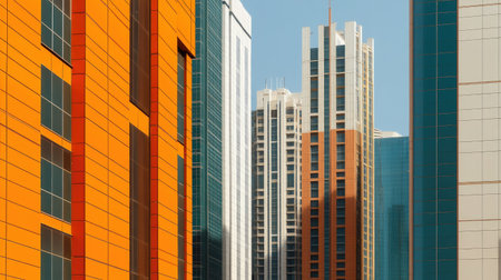 Dubai high-rise cluster near Sheikh Zayed Road, with open copy spaceの素材