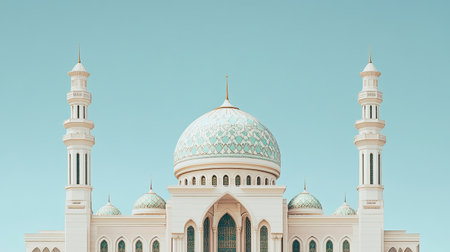 Sharjah mosque architecture against clear sky, with ample copy space.の素材