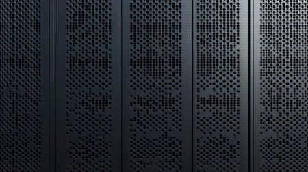 Modern metal screen design on building facade, ample blank area for text.の素材