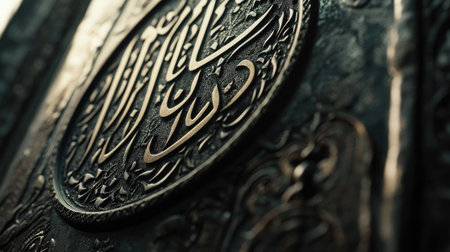 Arabic calligraphy on a decorative wall panel. Copy spaceの素材