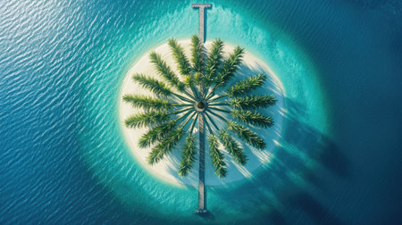 The Palm Jumeirah from above, unique island architecture with ample space for copyの素材