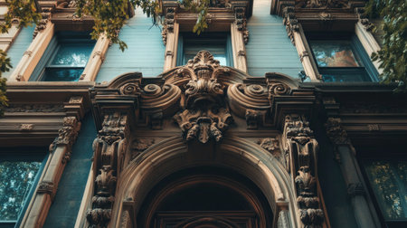 Victorian building with decorative corbels and ornate trim, open space for copyの素材
