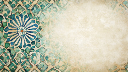 Arabian tile with green and blue geometric art. Copy spaceの素材