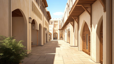 Traditional souk in UAE, architectural detail with open space for textの素材