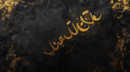 Arabic calligraphy art in gold on a rustic black background. Copy spaceの素材