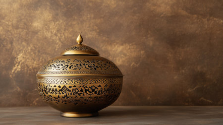 Arabian incense burner with brass carvings. Copy spaceの素材