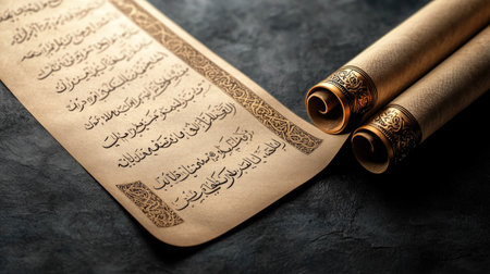 Arabic calligraphy scroll showcasing traditional Emirati script. Copy spaceの素材