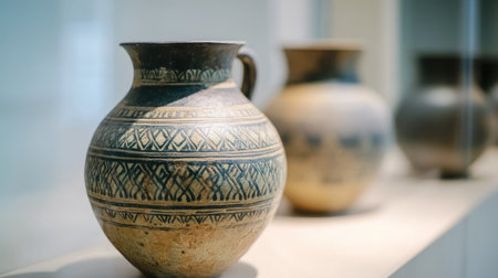Ancient pottery with traditional Emirati patterns in Dubai. Copy spaceの素材