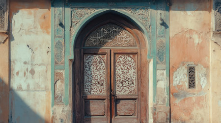 Beautiful Arabic calligraphy on a heritage building wall. Copy spaceの素材