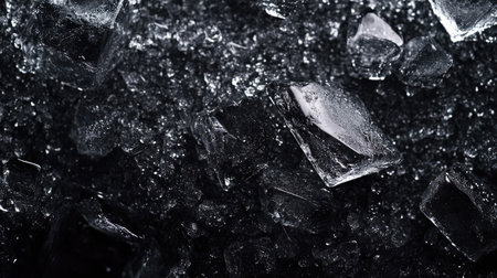 Assortment of ice cubes glistening on a dark background, creating contrast. Copy spaceの素材