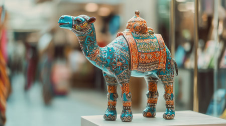 Camel figurine souvenir with intricate patterns, Dubai. Copy spaceの素材