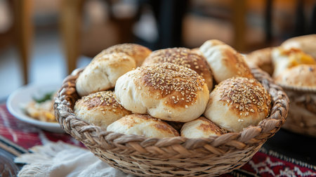 bread baskets filled with assorted breads. Copy spaceの素材