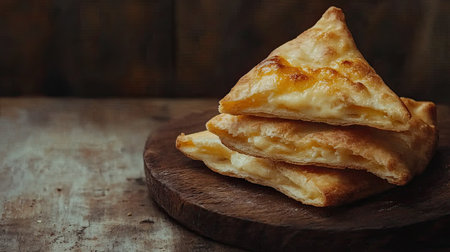 Crispy wheat-based fatayer pastries filled with cheese. Copy spaceの素材