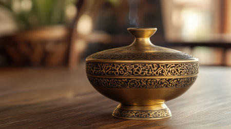 incense stick holder in brass with delicate engravings. Copy spaceの素材