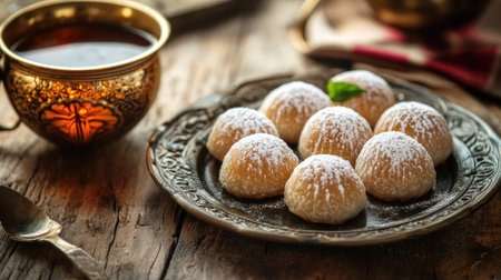 sweet dumplings, dusted with powdered sugar. Copy spaceの素材