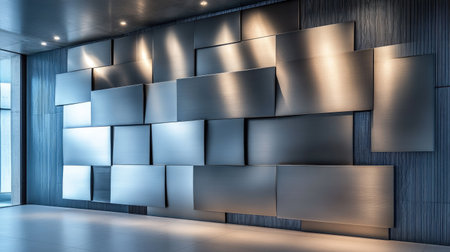 Contemporary wall design with metal panels and ample room for text.の素材