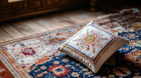 style cushion with traditional embroidery. Copy spaceの素材