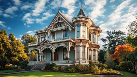 Victorian building with decorative corbels and ornate trim, open space for copyの素材