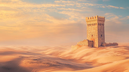 Traditional wind tower in UAE heritage site, with ample text spaceの素材