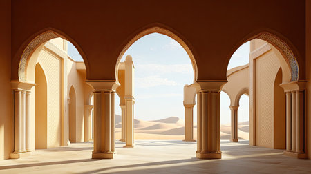 UAE desert palace with arched doorways, with space for cultural textの素材