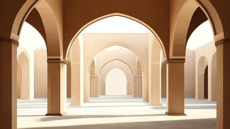 UAE desert palace with arched doorways, with space for cultural textの素材