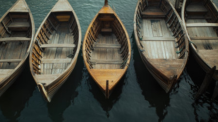 A row of dhow boats docked along Dubai historic creek. Copy spaceの素材
