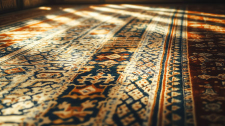 Arabic-inspired carpet with intricate geometric designs. Copy spaceの素材