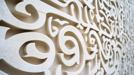 Close-up of Arabic calligraphy on a traditional Dubai wall. Copy spaceの素材