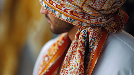 Close-up of traditional Emirati menheaddress fabric. Copy spaceの素材
